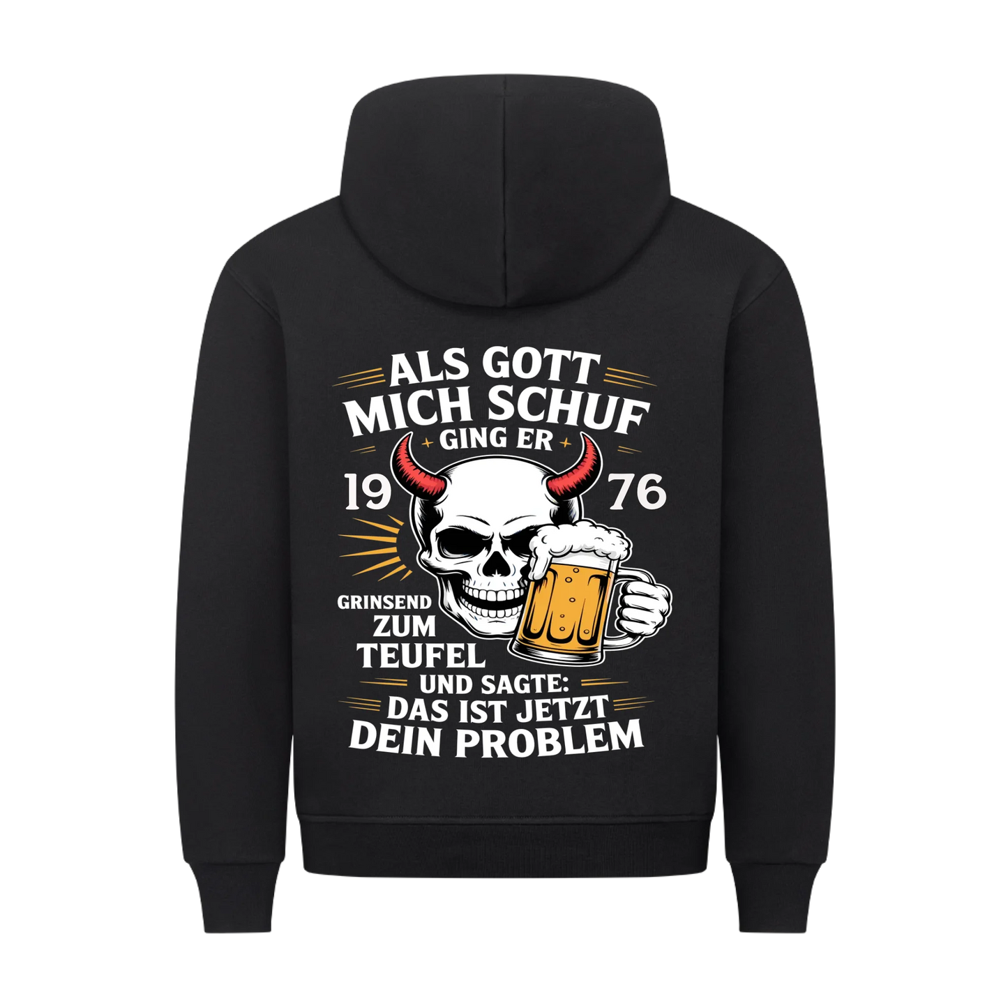 Als Gott mich schuf Teufel & Bier Jahr personalisiert Premium Hoodie