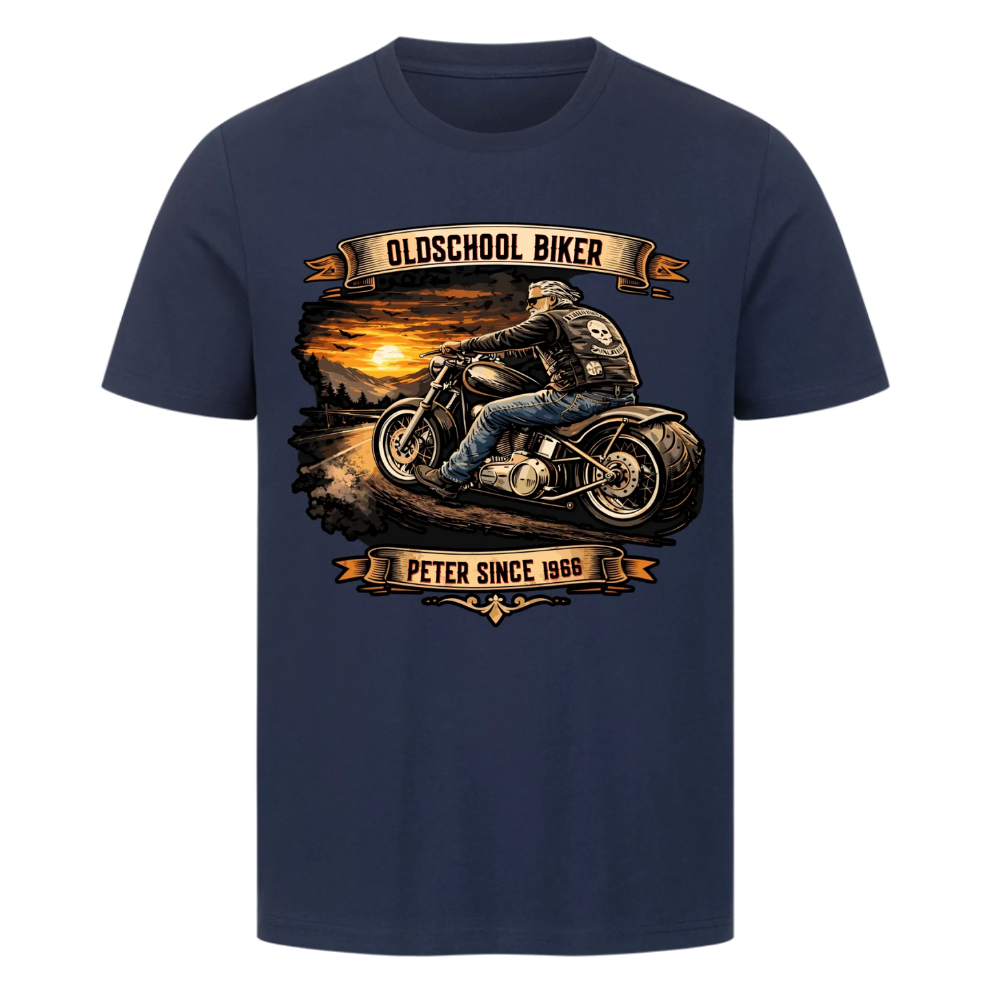 Oldschool Biker Horizont personalisiertes Premium T-Shirt
