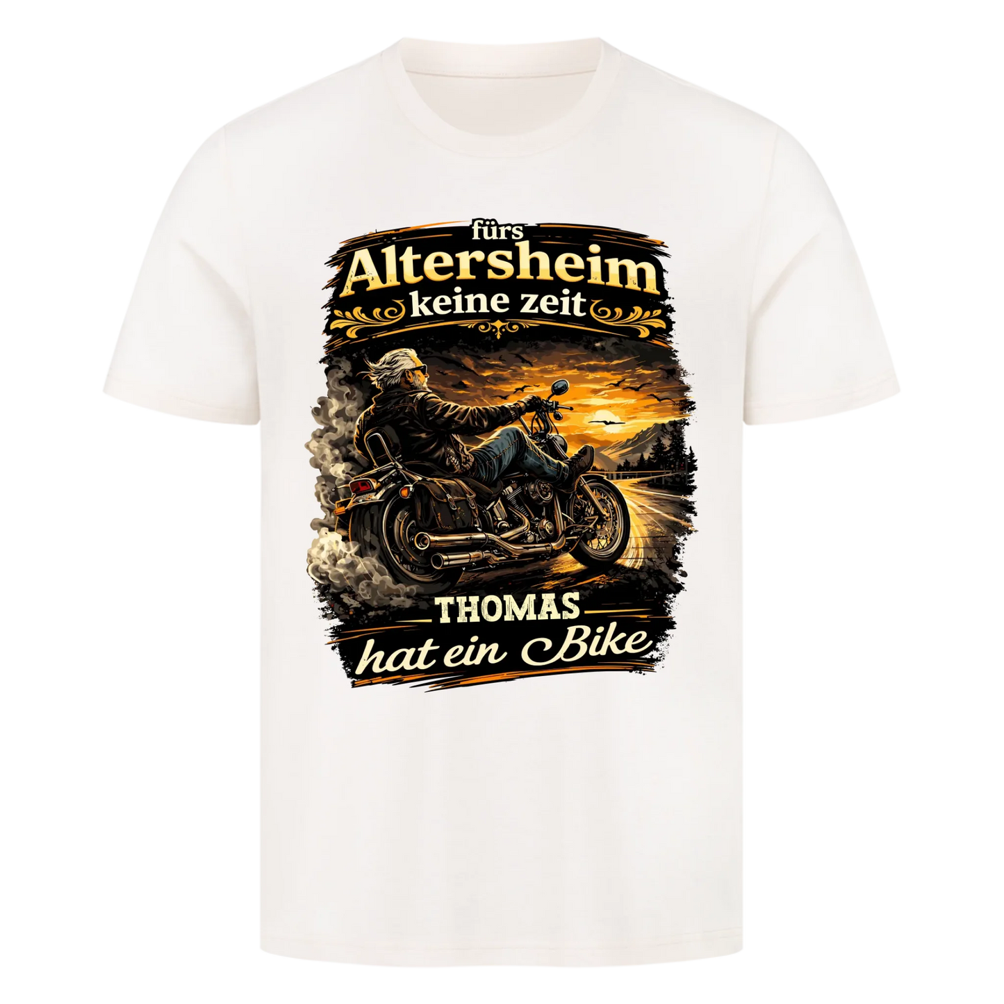 Fürs Altersheim keine Zeit Sonnenuntergang personalisiertes Premium T-Shirt