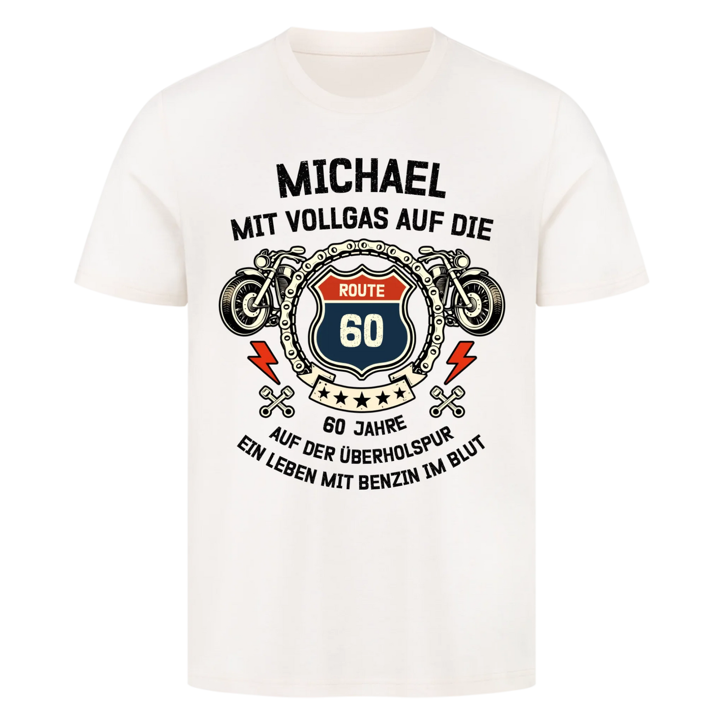 Mit Vollgas auf die Route hell personalisiertes Premium T-Shirt