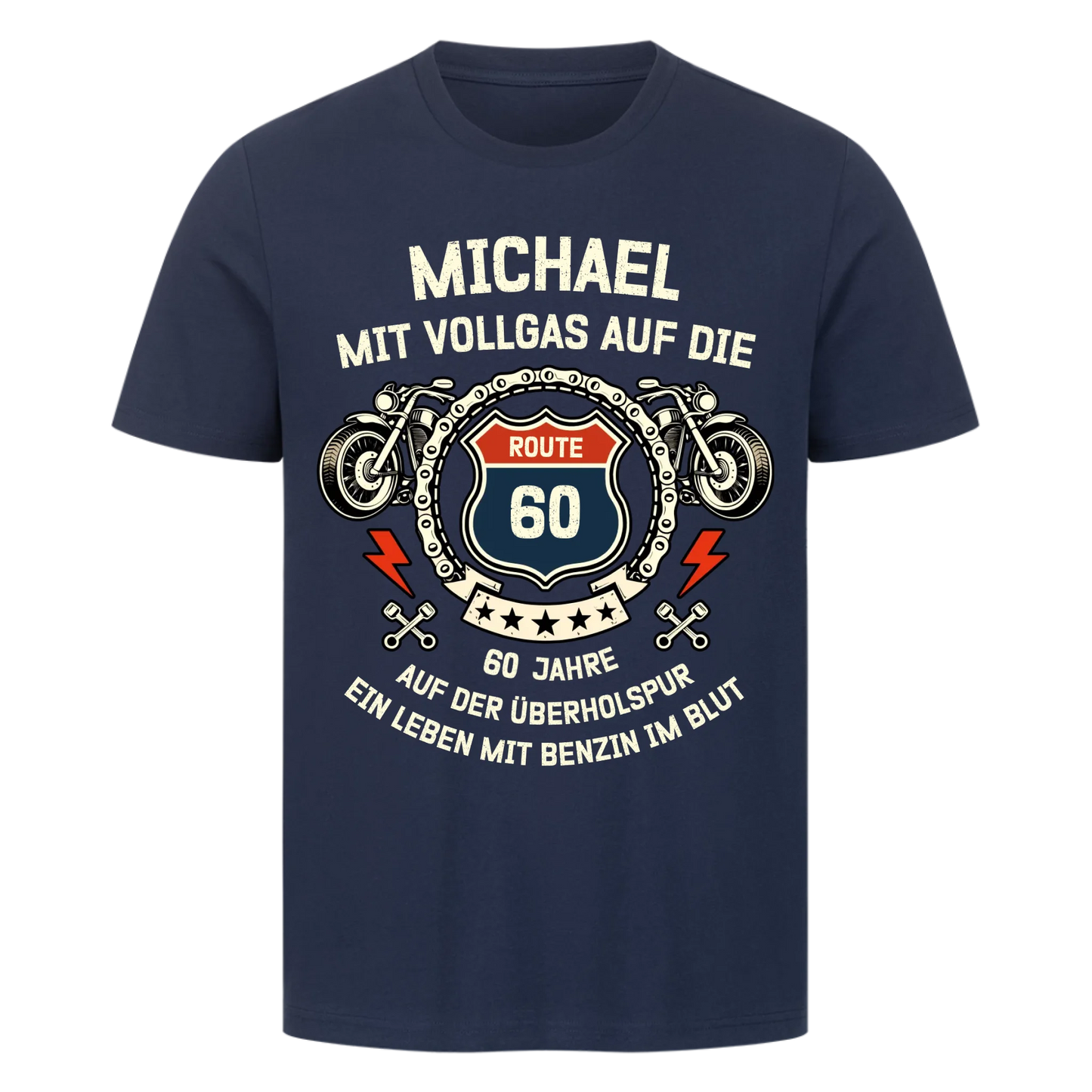Mit Vollgas auf die Route personalisiertes Premium T-Shirt
