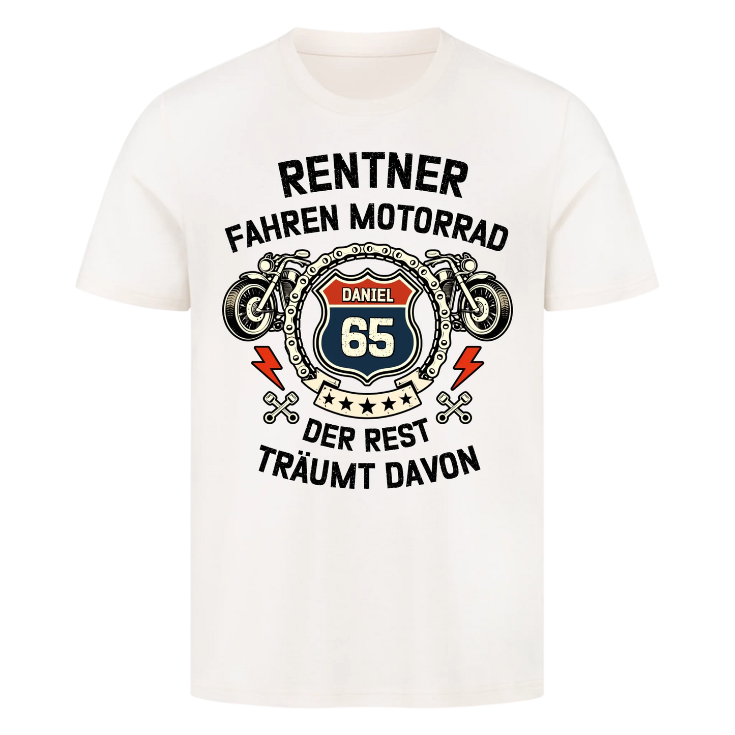 Rentner fahren Motorrad helles personalisiertes Premium T-Shirt