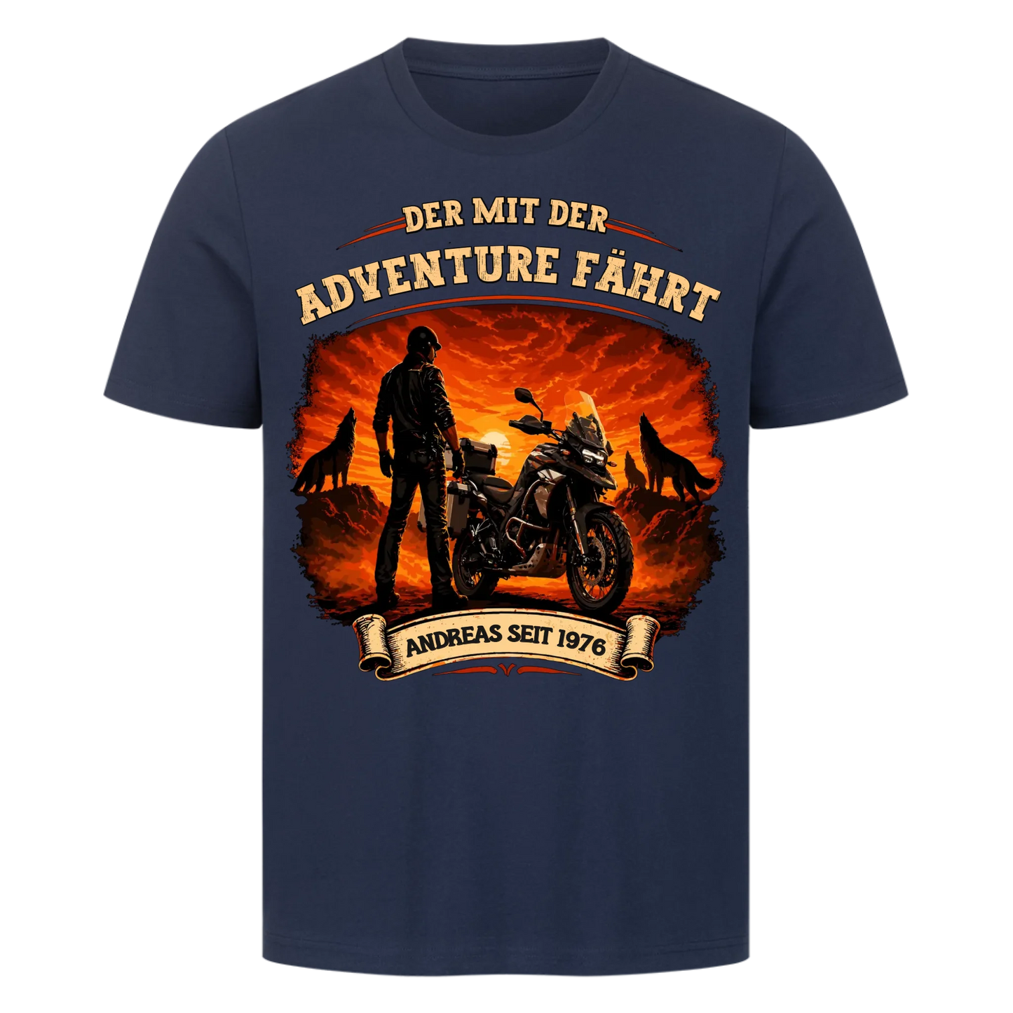 Der mit der Adventure fährt personalisiertes Premium T-Shirt