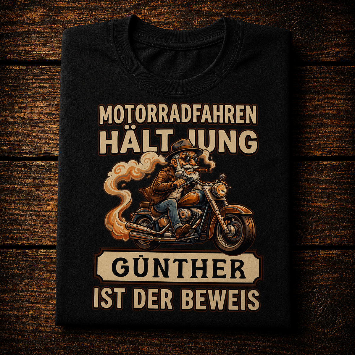 Motorradfahren hält jung – Personalisiertes Biker Premium T-Shirt mit Wunschname