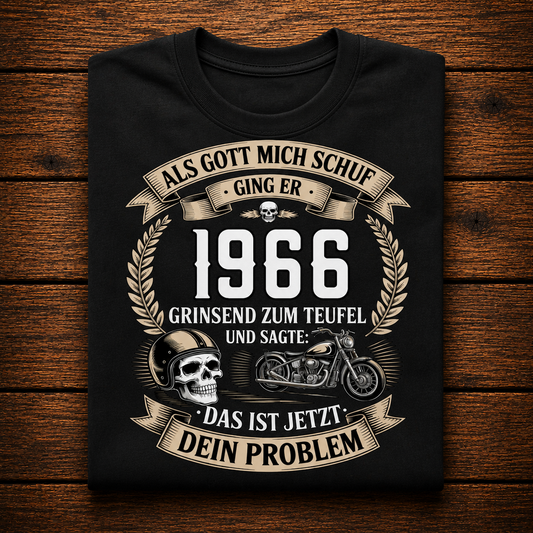 Als Gott mich schuf ging er [Dein Jahr] grinsend zum Teufel und sagte: Das ist jetzt dein Problem personalisiert Frontdruck Premium T-Shirt 2