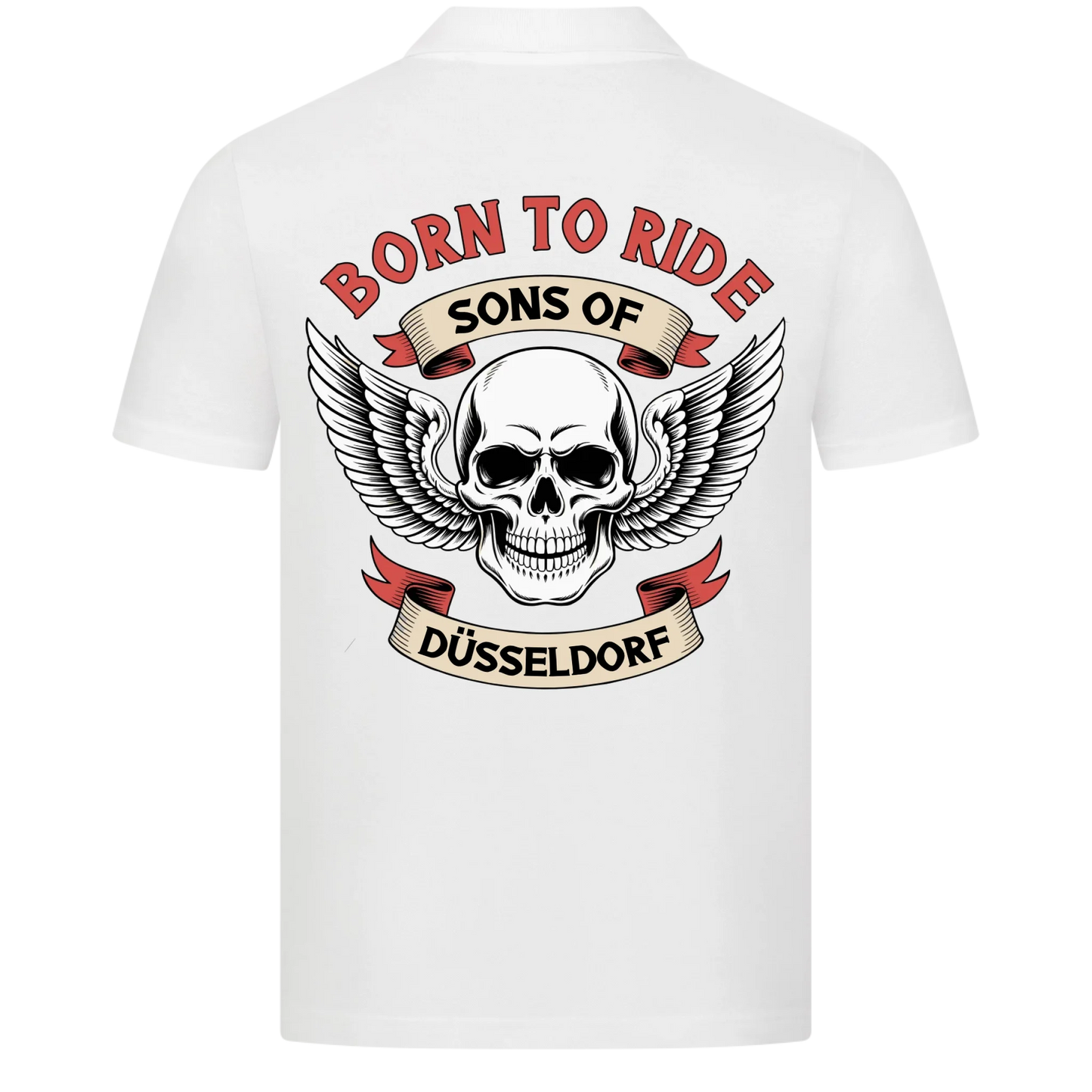Sons of [Ort] [deine Stadt] BORN TO RIDE – Personalisiertes Biker Poloshirt Brustlogo beidseitiger Druck