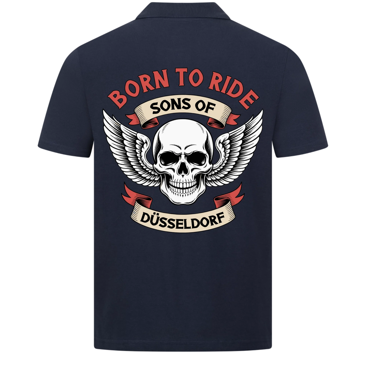 Sons of [Ort] [deine Stadt] BORN TO RIDE – Personalisiertes Biker Poloshirt Brustlogo beidseitiger Druck