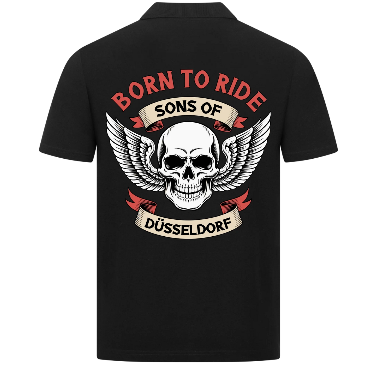 Sons of [Ort] [deine Stadt] BORN TO RIDE – Personalisiertes Biker Poloshirt Brustlogo beidseitiger Druck