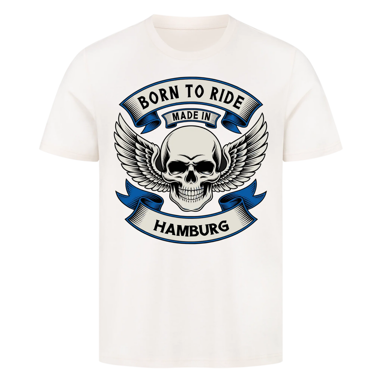 Born to ride made in [Ort] – Personalisiertes Biker Premium T-Shirt