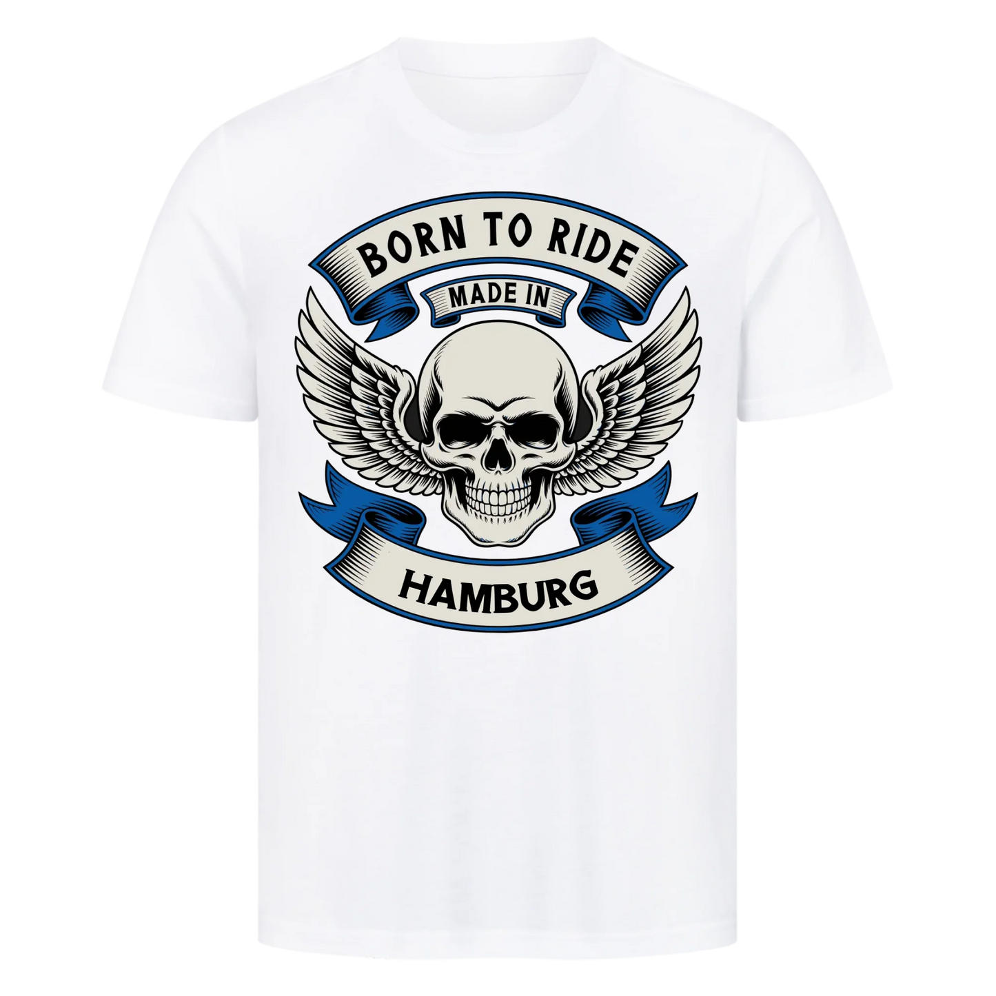 Born to ride made in [Ort] – Personalisiertes Biker Premium T-Shirt