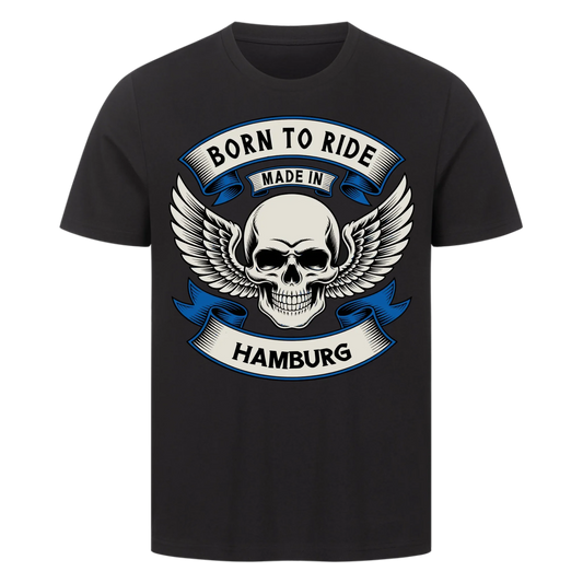 Born to ride made in [Ort] – Personalisiertes Biker Premium T-Shirt