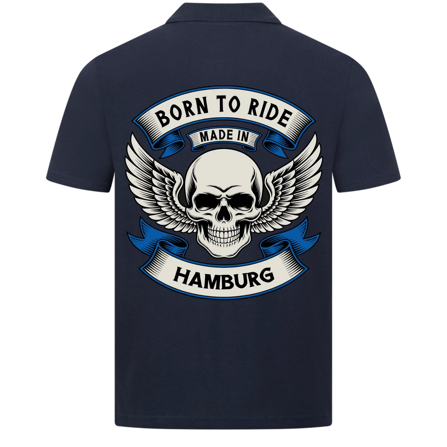 Born to Ride made in [Ort] – Personalisiertes Biker Poloshirt Brustlogo