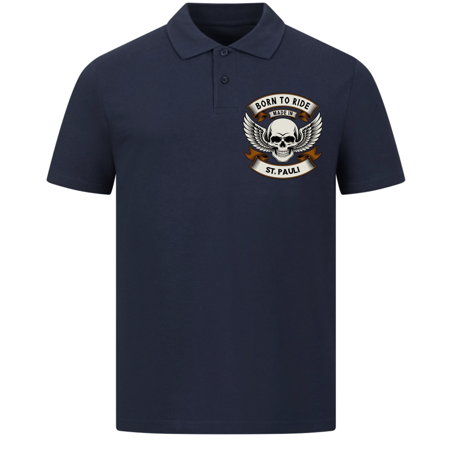 Born to Ride made in [Ort] – Personalisiertes Biker Poloshirt Brustlogo 18