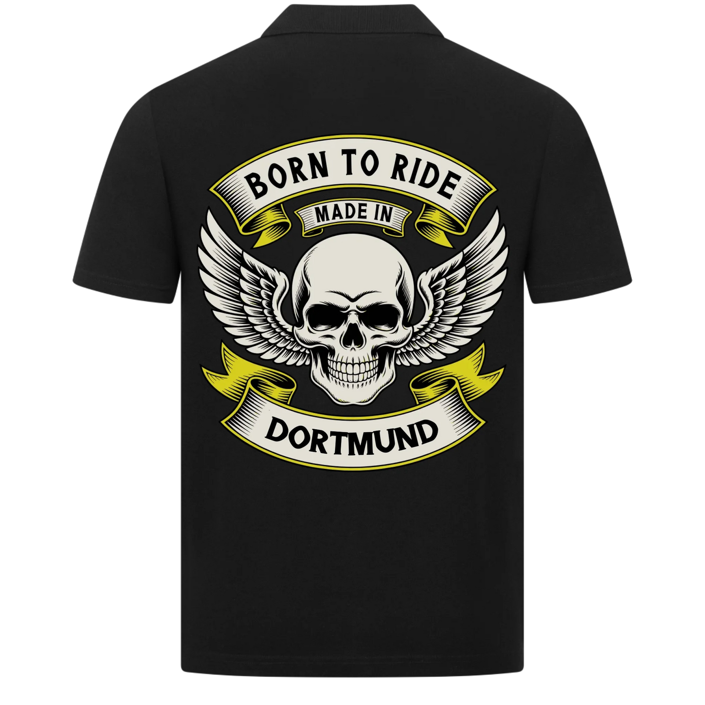 Born to Ride made in [Ort] – Personalisiertes Biker Poloshirt Brustlogo 19