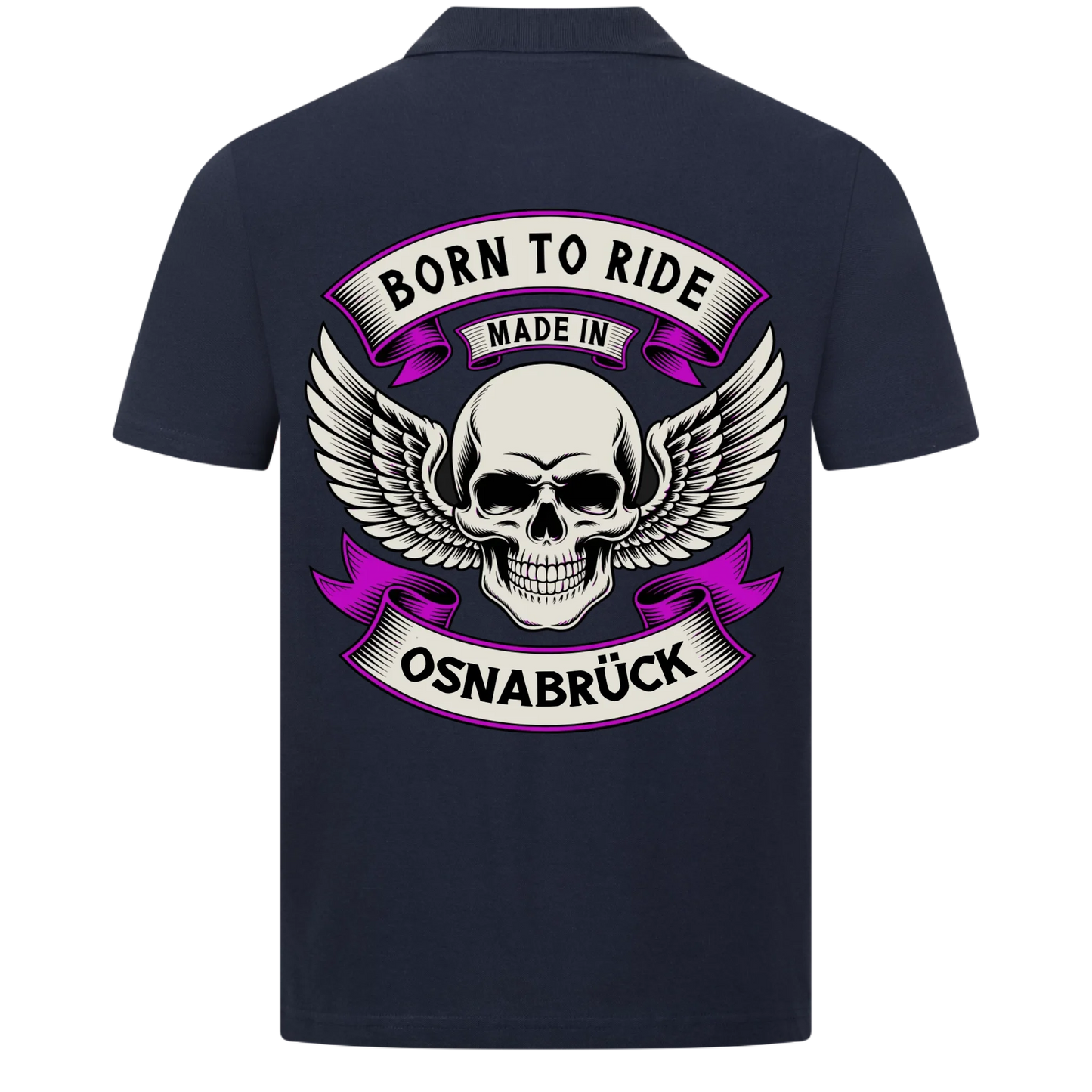 Born to Ride made in [Ort] – Personalisiertes Biker Poloshirt Brustlogo 21