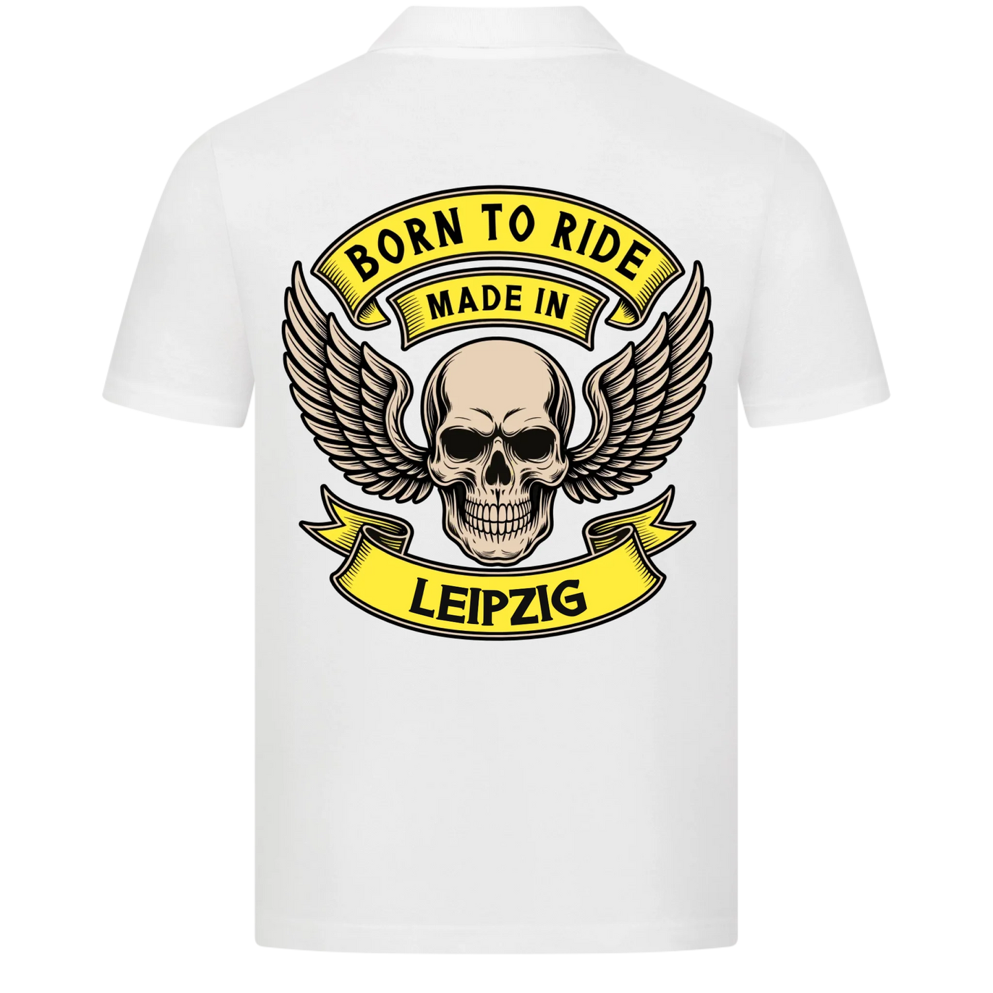 Born to Ride made in [Ort] – Personalisiertes Biker Poloshirt Brustlogo 24