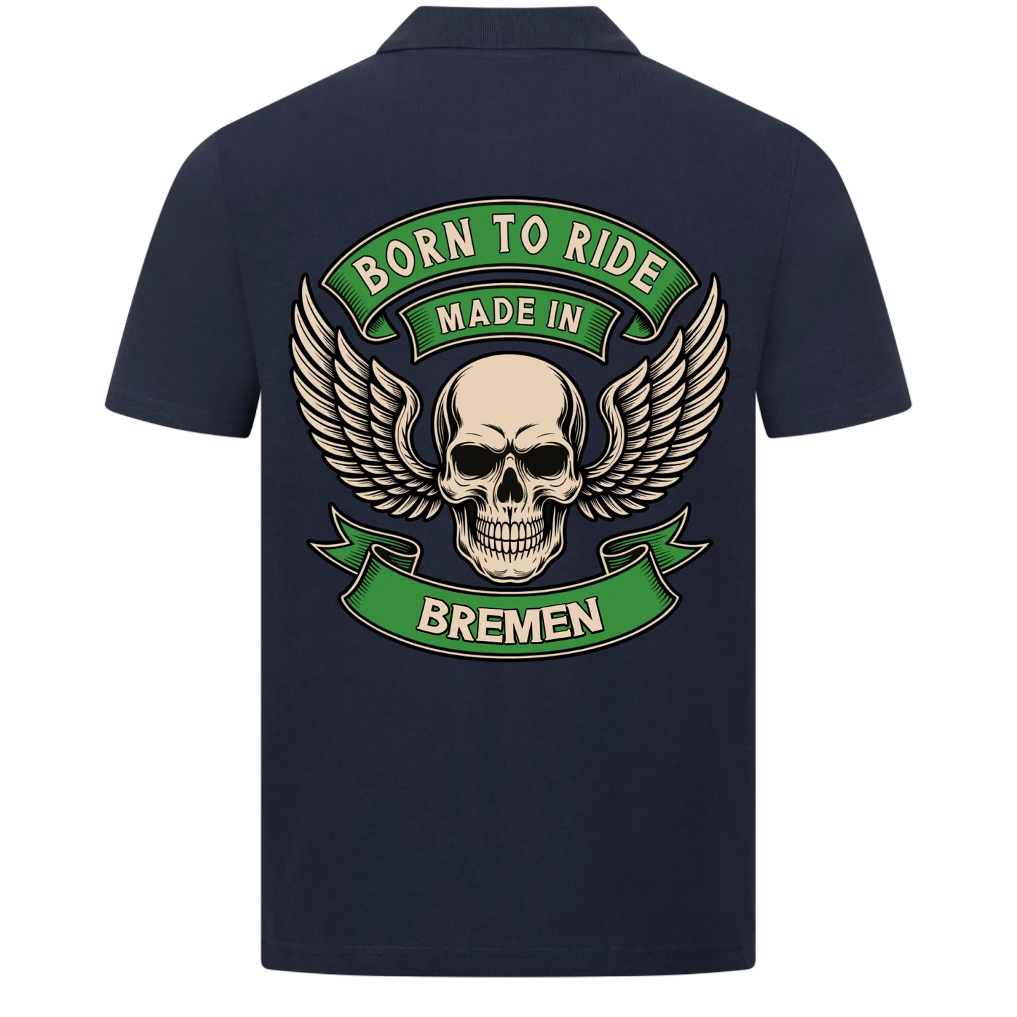 Born to Ride made in [Ort] – Personalisiertes Biker Poloshirt Brustlogo 25