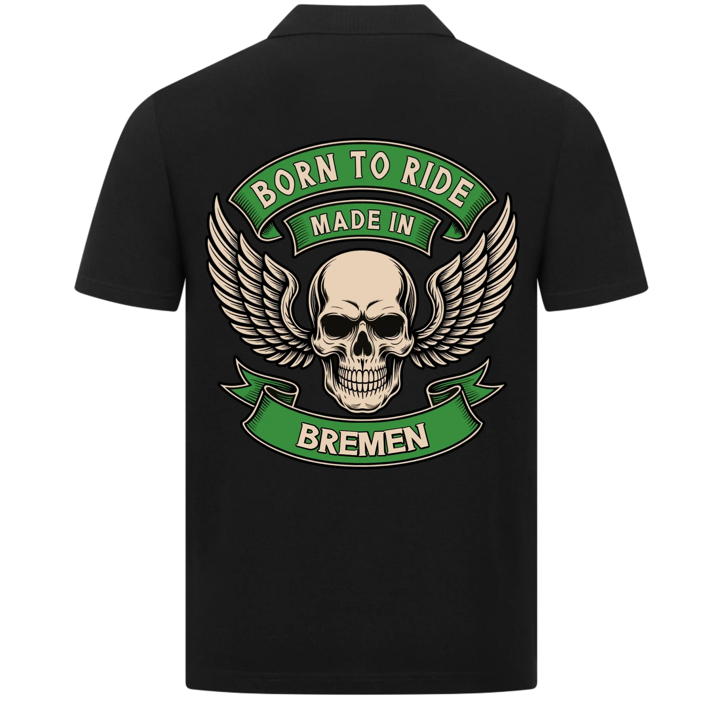 Born to Ride made in [Ort] – Personalisiertes Biker Poloshirt Brustlogo 25