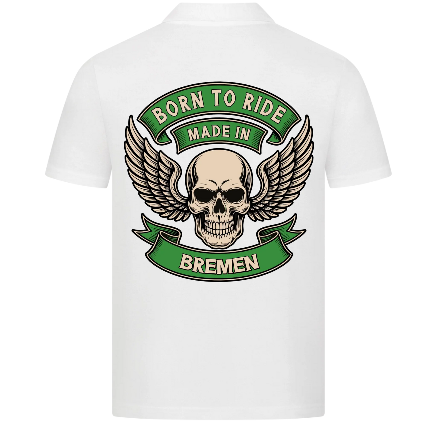 Born to Ride made in [Ort] – Personalisiertes Biker Poloshirt Brustlogo 25