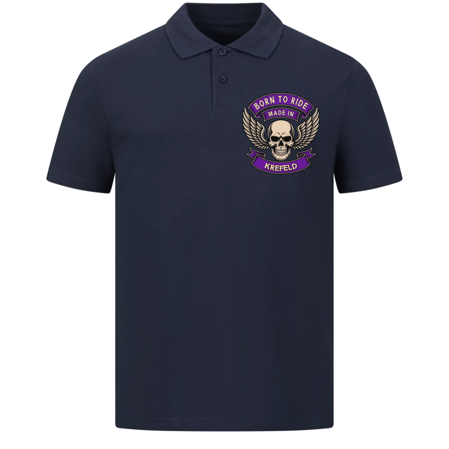 Born to Ride made in [Ort] – Personalisiertes Biker Poloshirt Brustlogo 27