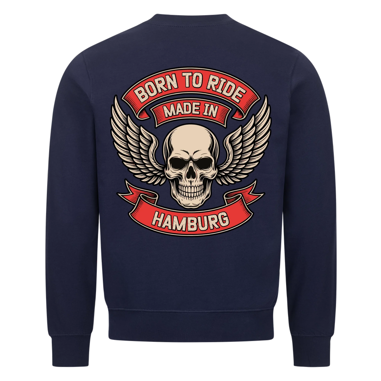 [Born to Ride] [made in] [Ort] – Personalisiertes Multicolor Biker Rücken Design Premium Sweatshirt 28