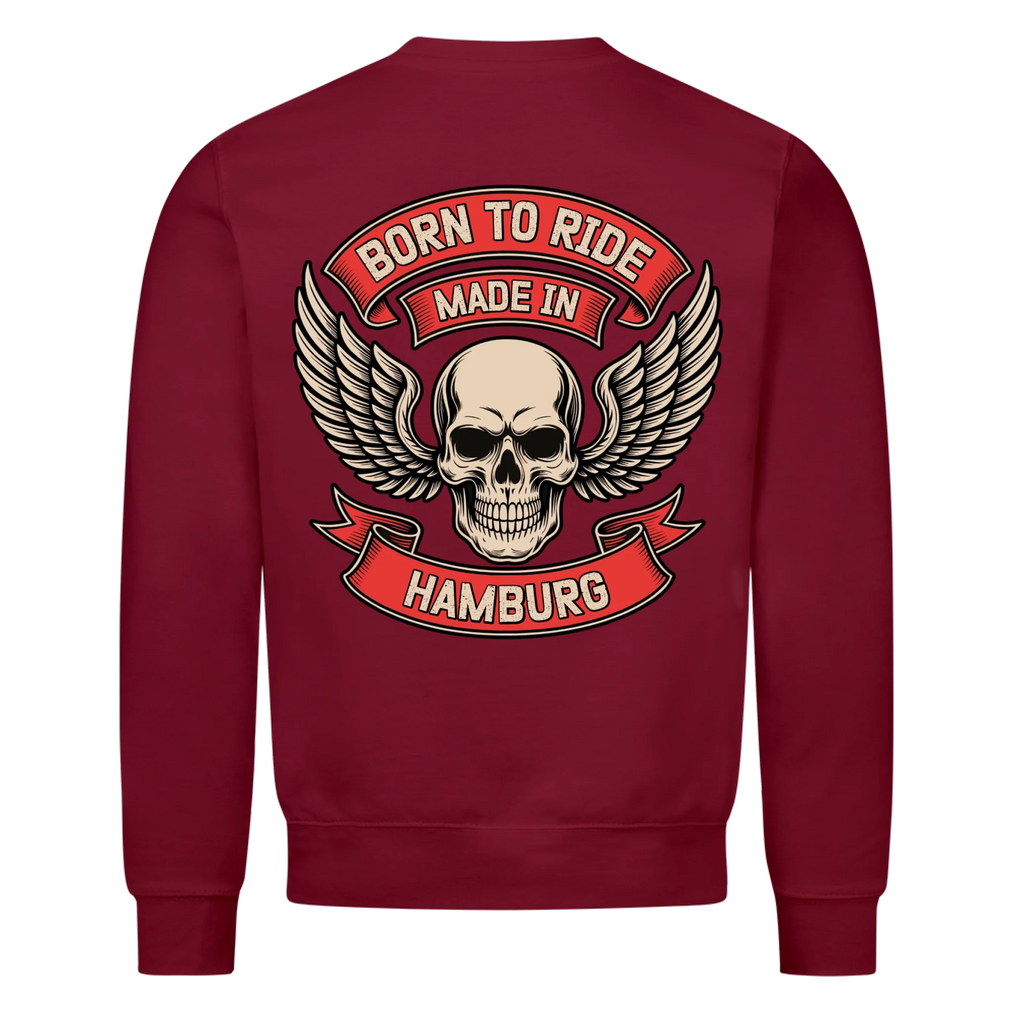 [Born to Ride] [made in] [Ort] – Personalisiertes Multicolor Biker Rücken Design Premium Sweatshirt 28