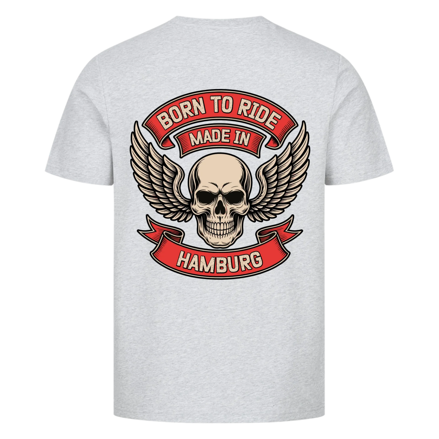 [Born to Ride] [made in] [Ort] – Personalisiertes Multicolor Biker Rücken Design Premium T-Shirt 28