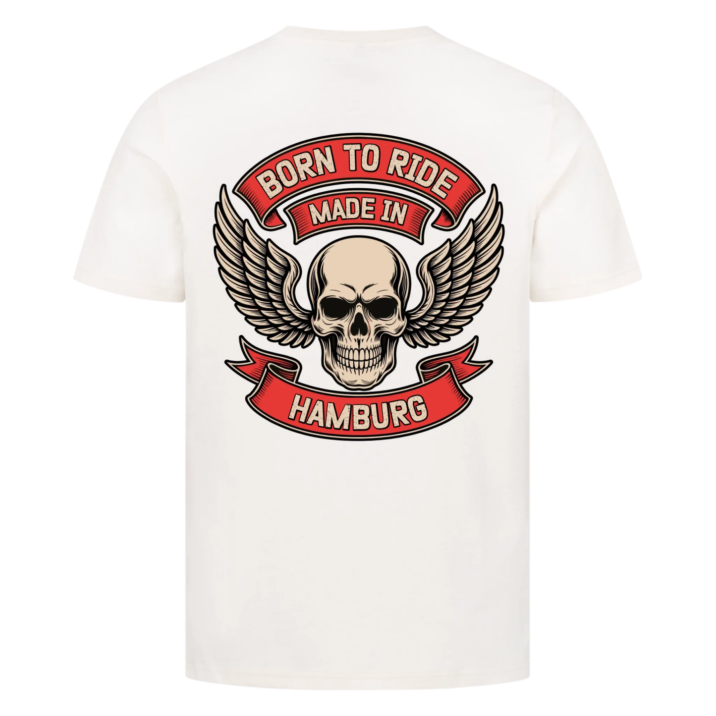 [Born to Ride] [made in] [Ort] – Personalisiertes Multicolor Biker Rücken Design Premium T-Shirt 28