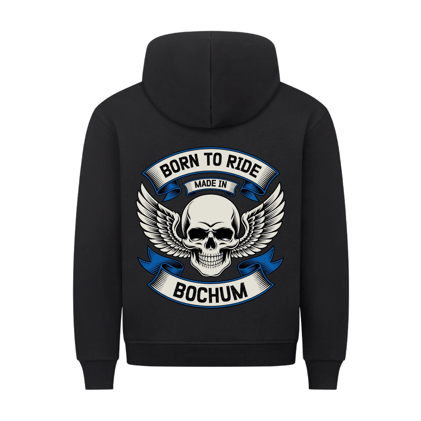 [Born to Ride] [made in] [Ort] – Personalisiertes Multicolor Biker Rücken Design Premium Hoodie 29
