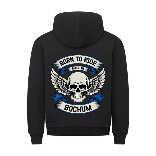 [Born to Ride] [made in] [Ort] – Personalisiertes Multicolor Biker Rücken Design Premium Hoodie 29