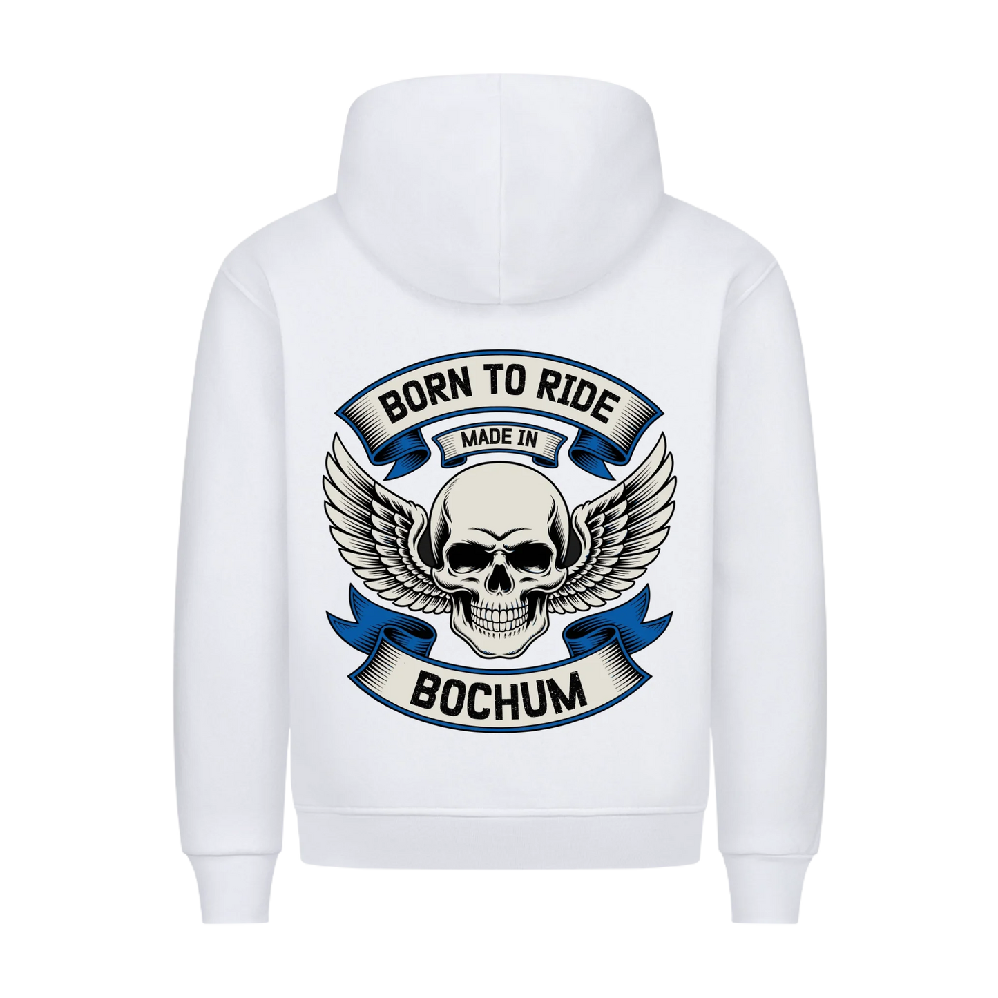 [Born to Ride] [made in] [Ort] – Personalisiertes Multicolor Biker Rücken Design Premium Hoodie 29