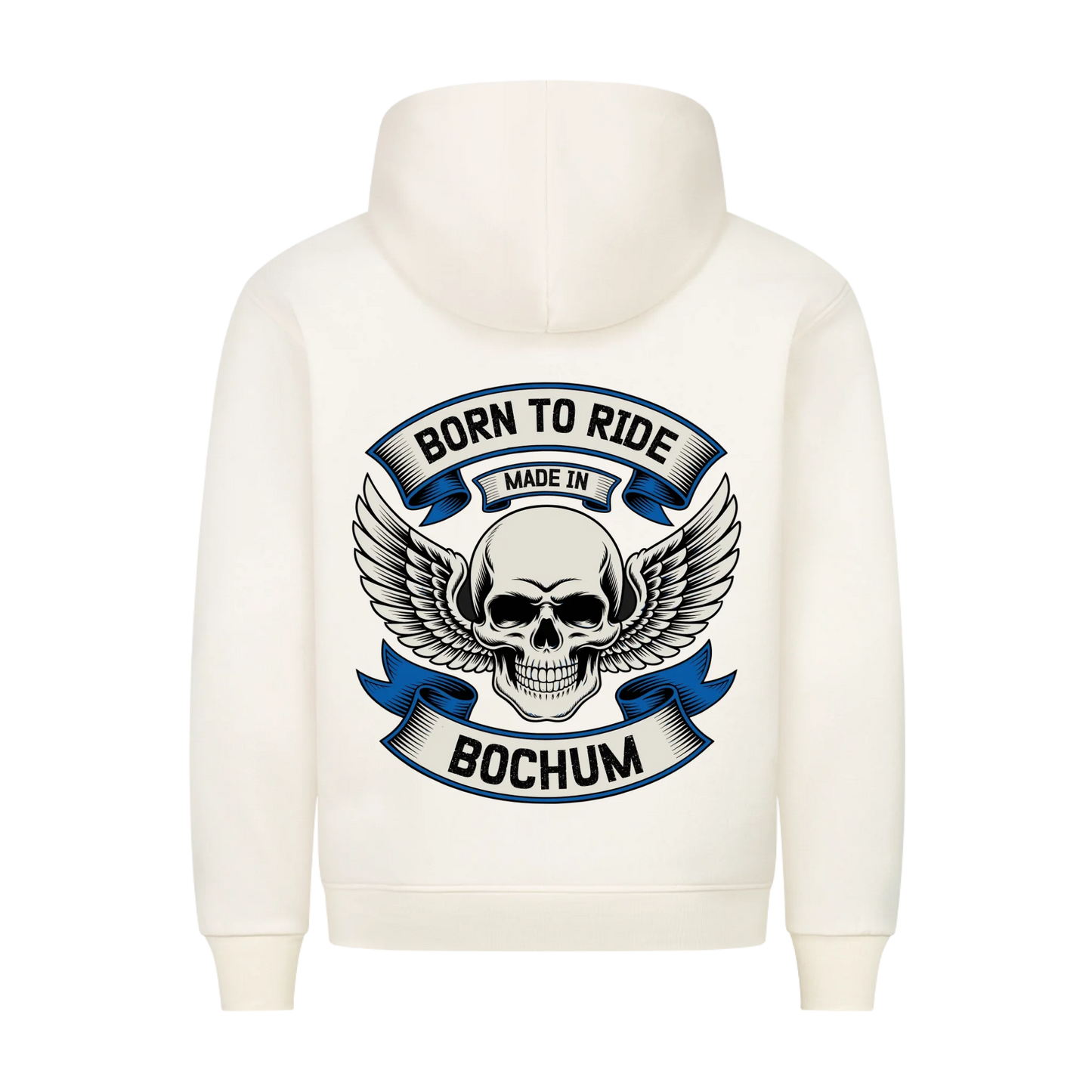 [Born to Ride] [made in] [Ort] – Personalisiertes Multicolor Biker Rücken Design Premium Hoodie 29