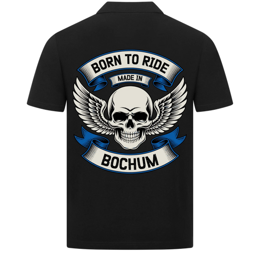 [Born to Ride] [made in] [Ort] – Personalisiertes Multicolor Biker Rücken Design Polo Shirt 29