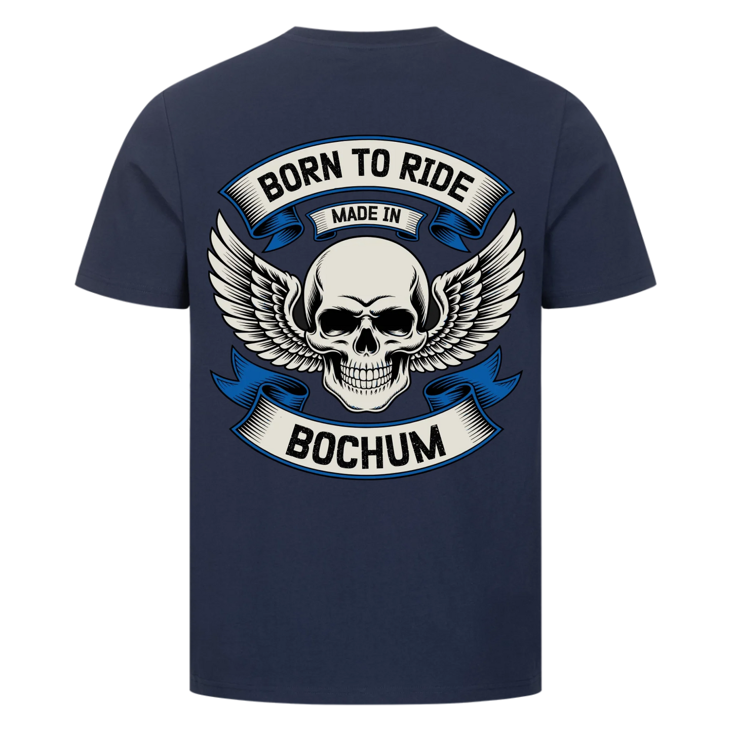 [Born to Ride] [made in] [Ort] – Personalisiertes Multicolor Biker Rücken Design Premium T-Shirt 29