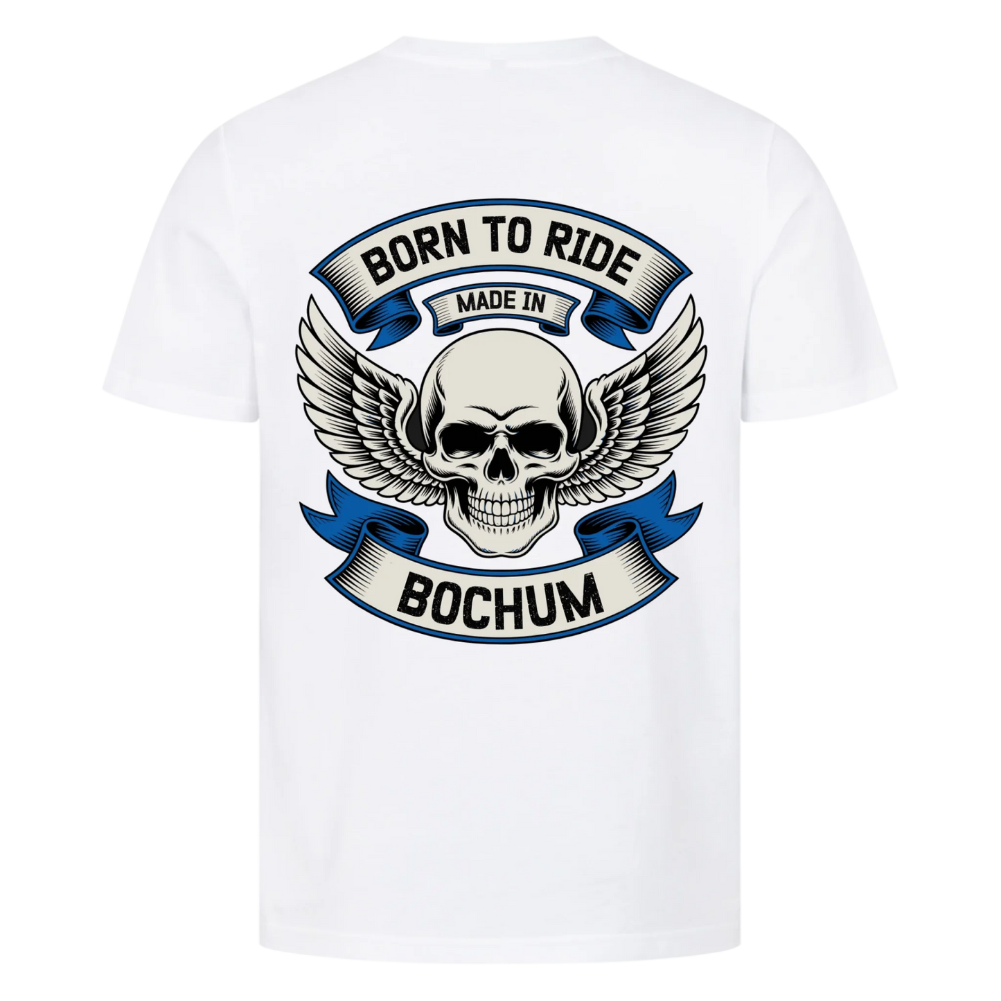 [Born to Ride] [made in] [Ort] – Personalisiertes Multicolor Biker Rücken Design Premium T-Shirt 29