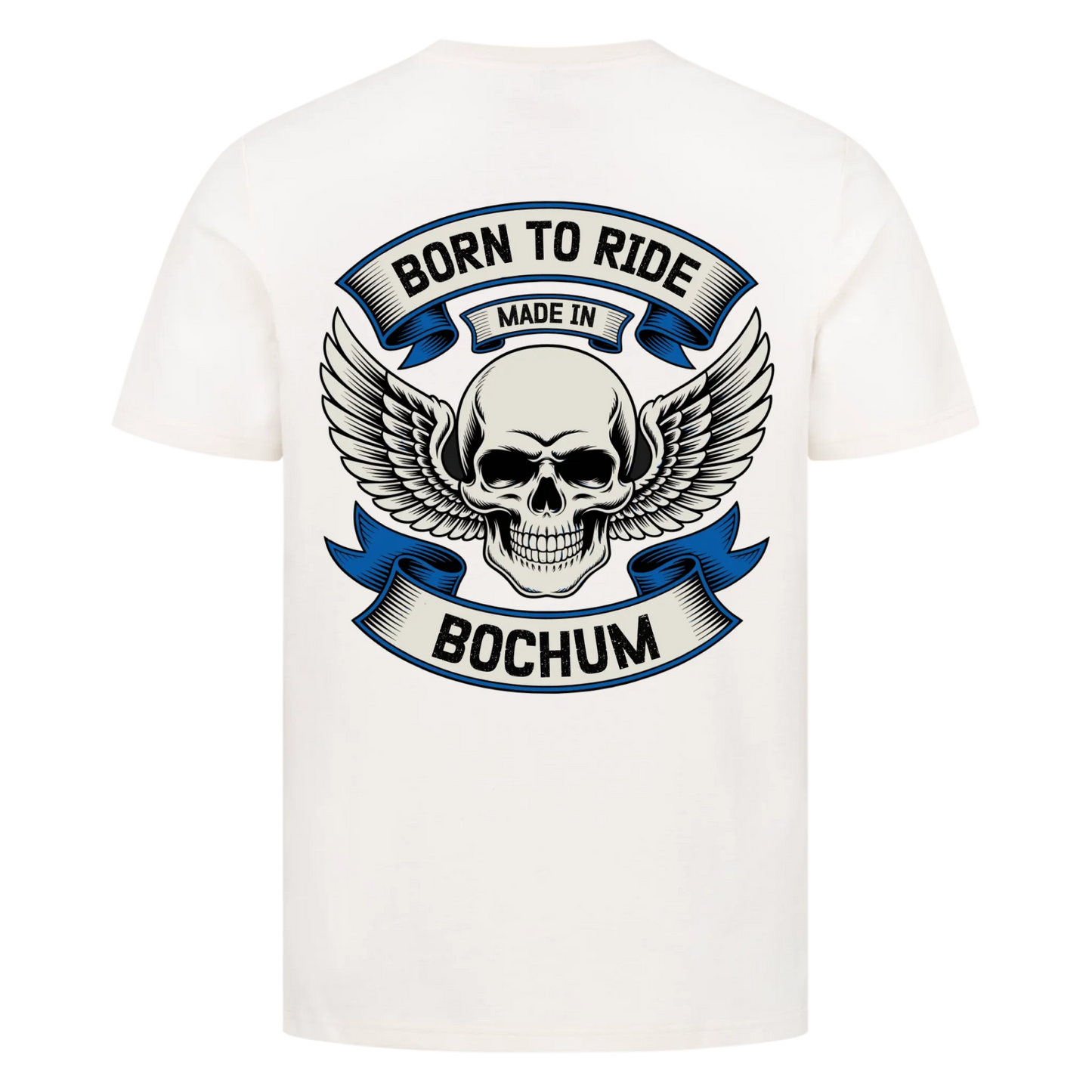 [Born to Ride] [made in] [Ort] – Personalisiertes Multicolor Biker Rücken Design Premium T-Shirt 29
