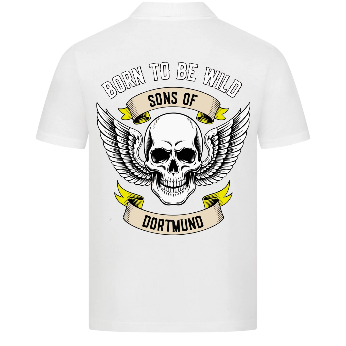 [Born to be wild] [Sons of] [Ort] – Personalisiertes Multicolor Biker Rücken Design Polo Shirt 30