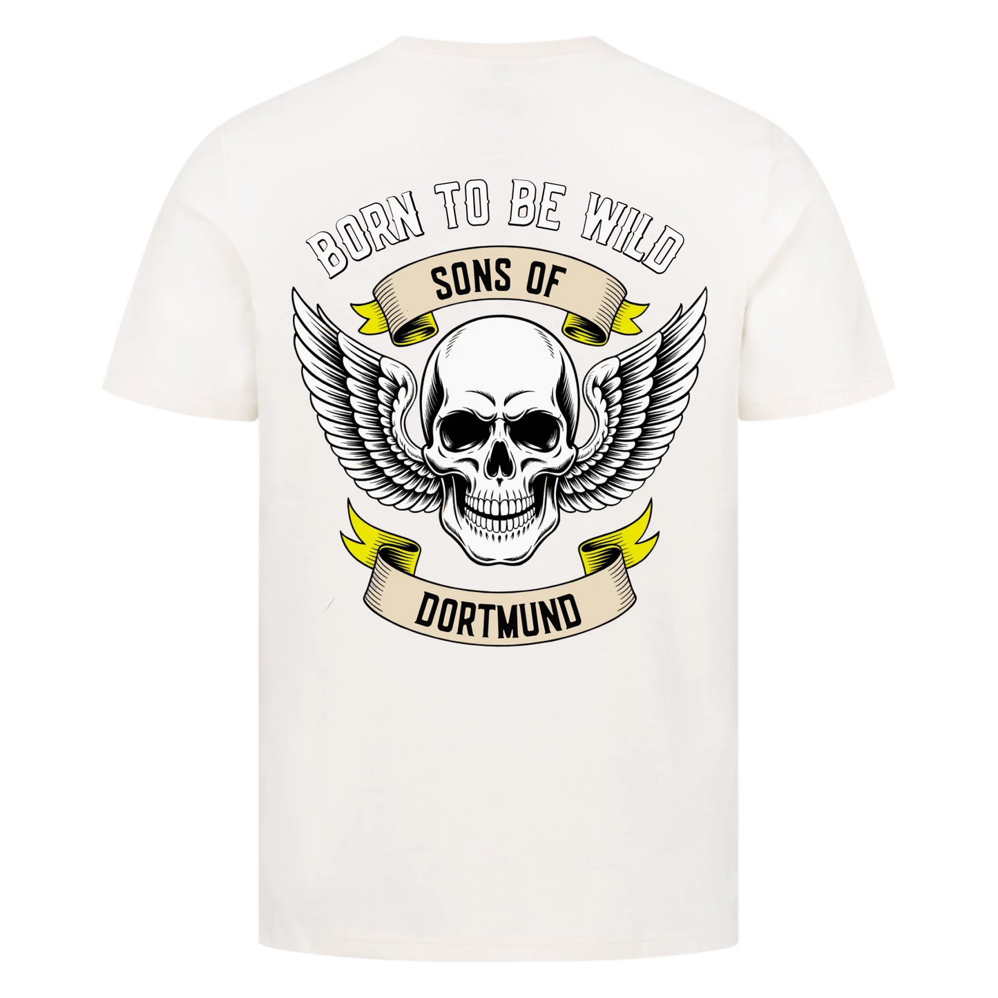 [Born to be wild] [Sons of] [Ort] – Personalisiertes Multicolor Biker Rücken Design Premium T-Shirt