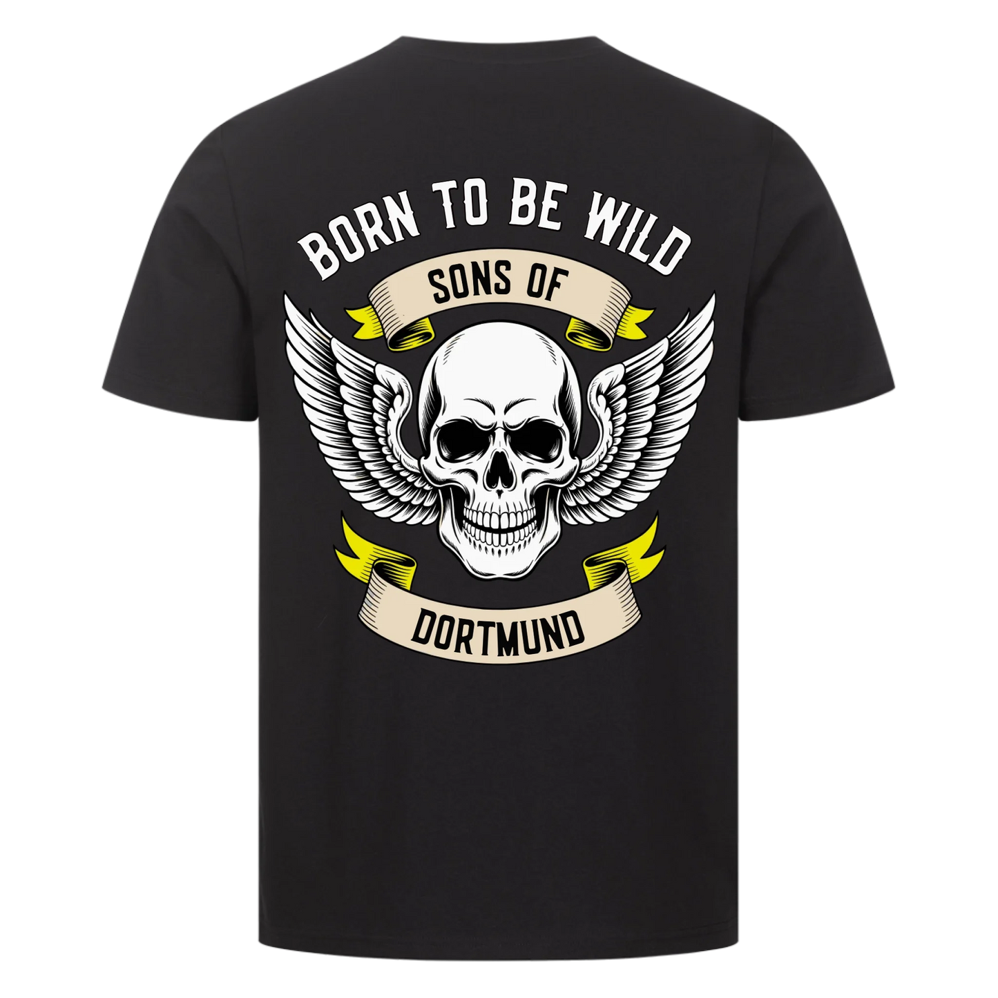 [Born to be wild] [Sons of] [Ort] – Personalisiertes Multicolor Biker Rücken Design Premium T-Shirt