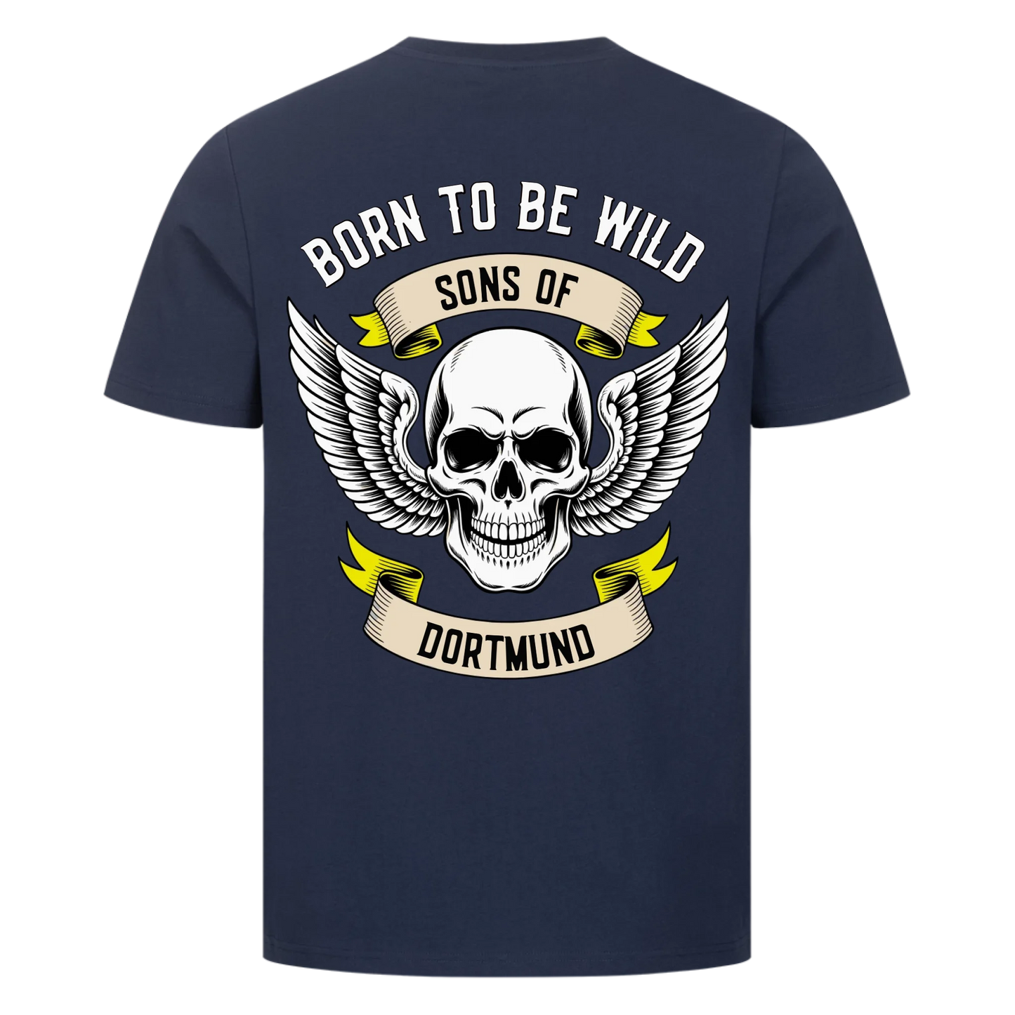 [Born to be wild] [Sons of] [Ort] – Personalisiertes Multicolor Biker Rücken Design Premium T-Shirt