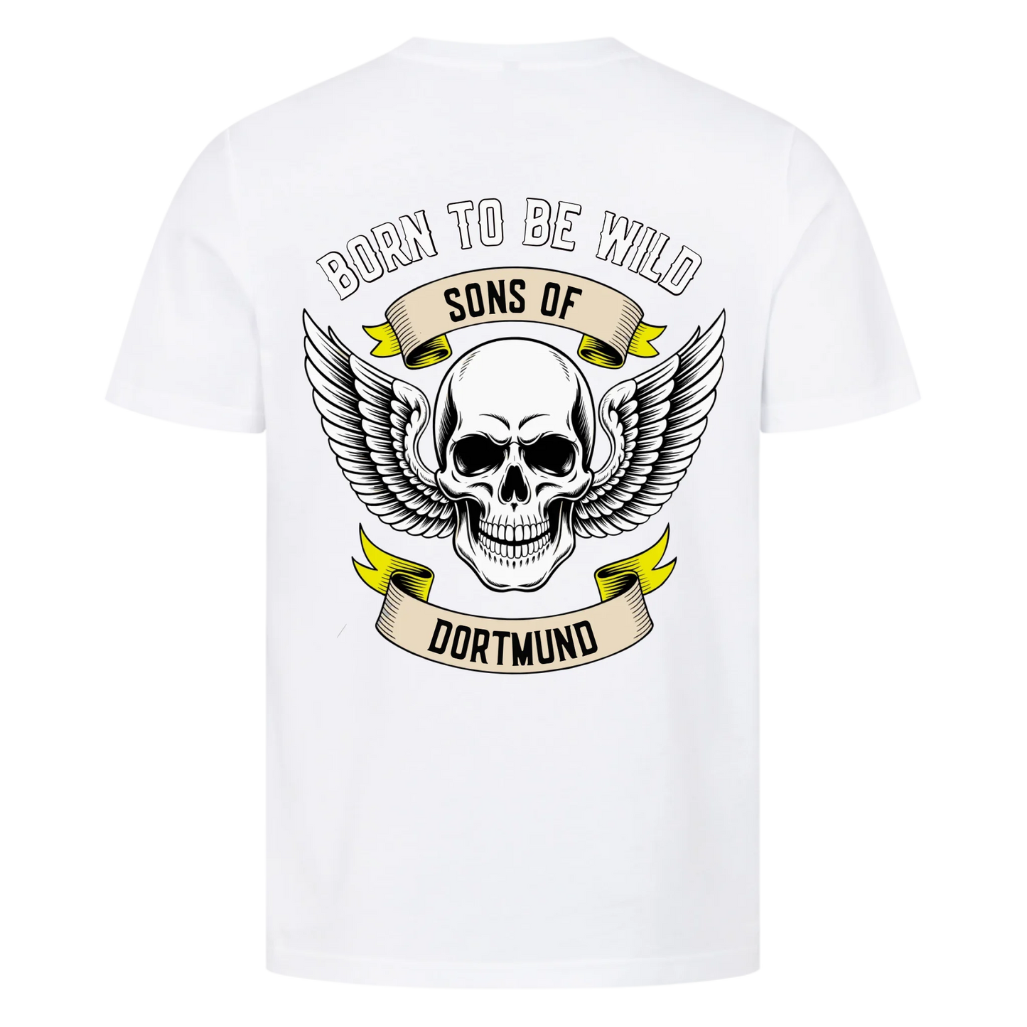 [Born to be wild] [Sons of] [Ort] – Personalisiertes Multicolor Biker Rücken Design Premium T-Shirt