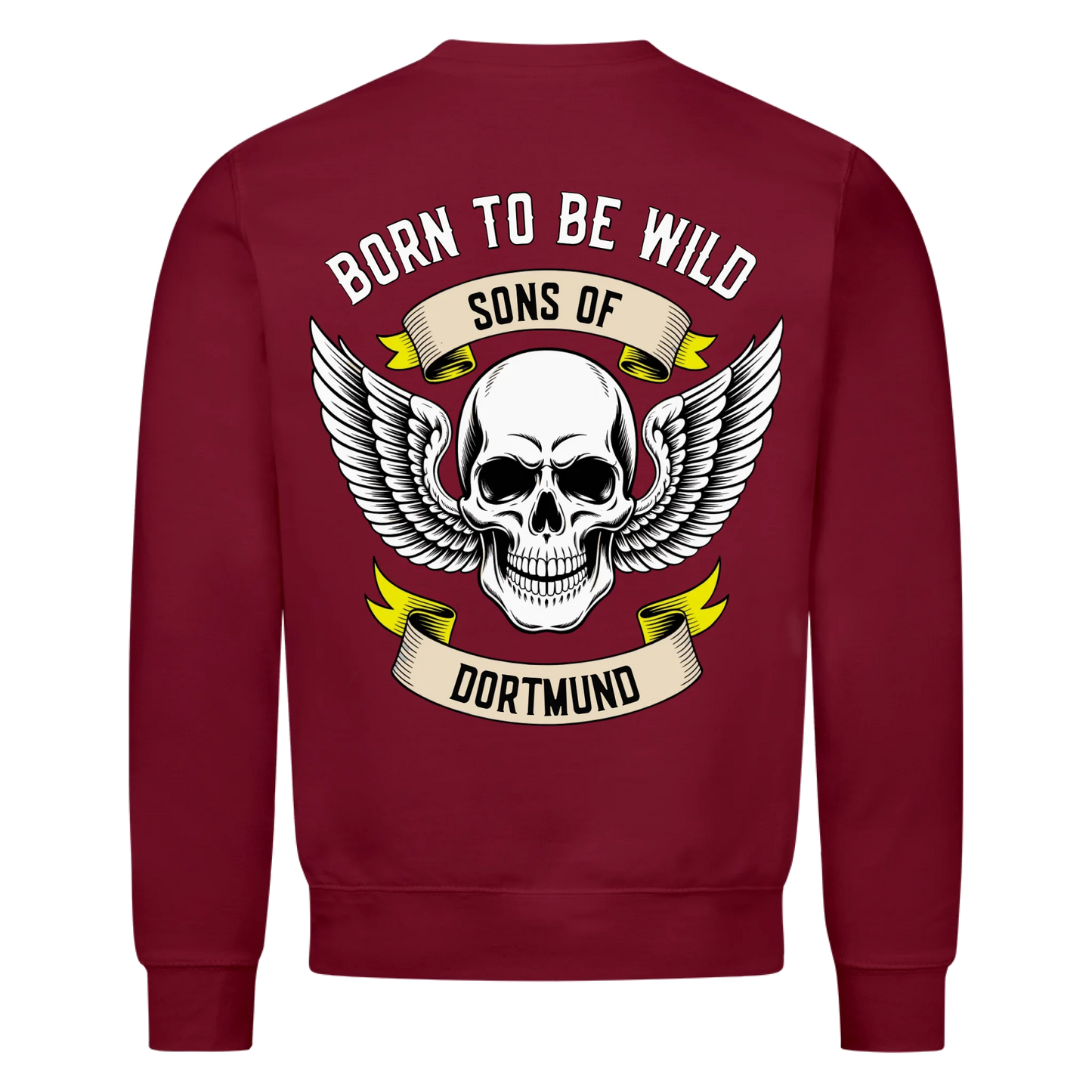 [Born to be wild] [Sons of] [Ort] – Personalisiertes Multicolor Biker Rücken Design Premium Sweatshirt 30