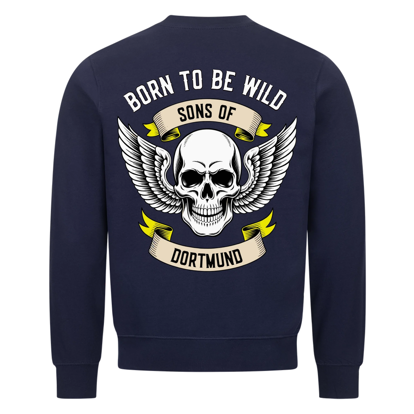 [Born to be wild] [Sons of] [Ort] – Personalisiertes Multicolor Biker Rücken Design Premium Sweatshirt 30