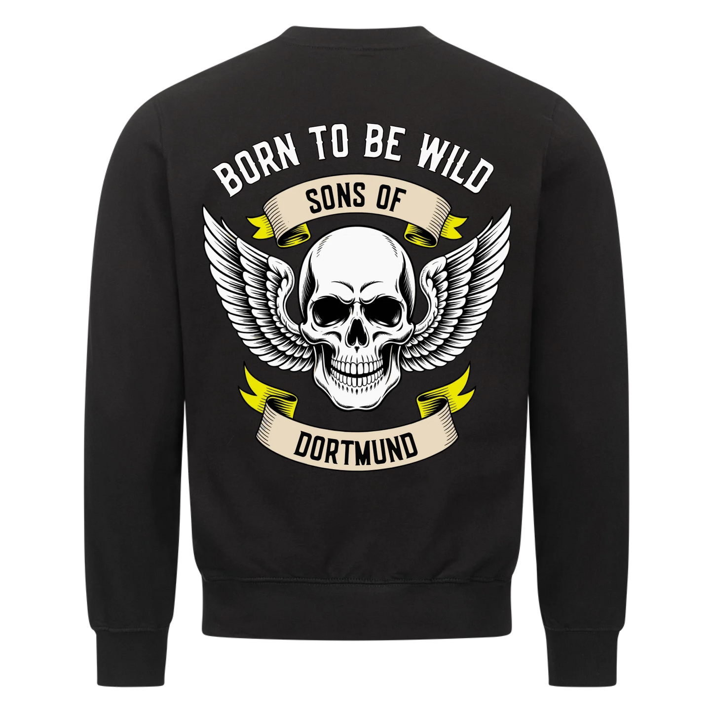 [Born to be wild] [Sons of] [Ort] – Personalisiertes Multicolor Biker Rücken Design Premium Sweatshirt 30