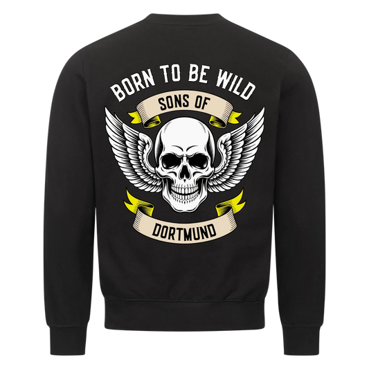 [Born to be wild] [Sons of] [Ort] – Personalisiertes Multicolor Biker Rücken Design Premium Sweatshirt 30