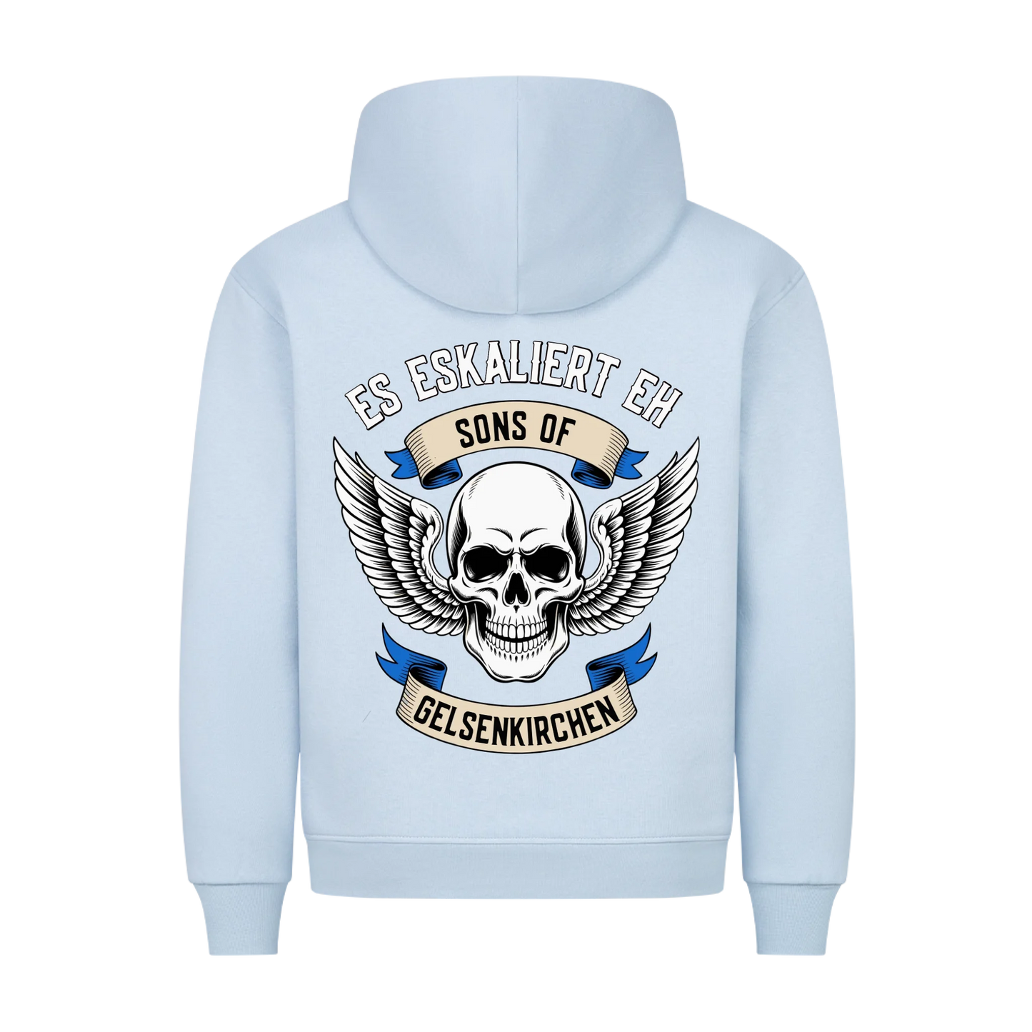 [Es eskaliert eh] [Sons of] [Ort] – Personalisiertes Multicolor Biker Rücken Design Premium Hoodie 30