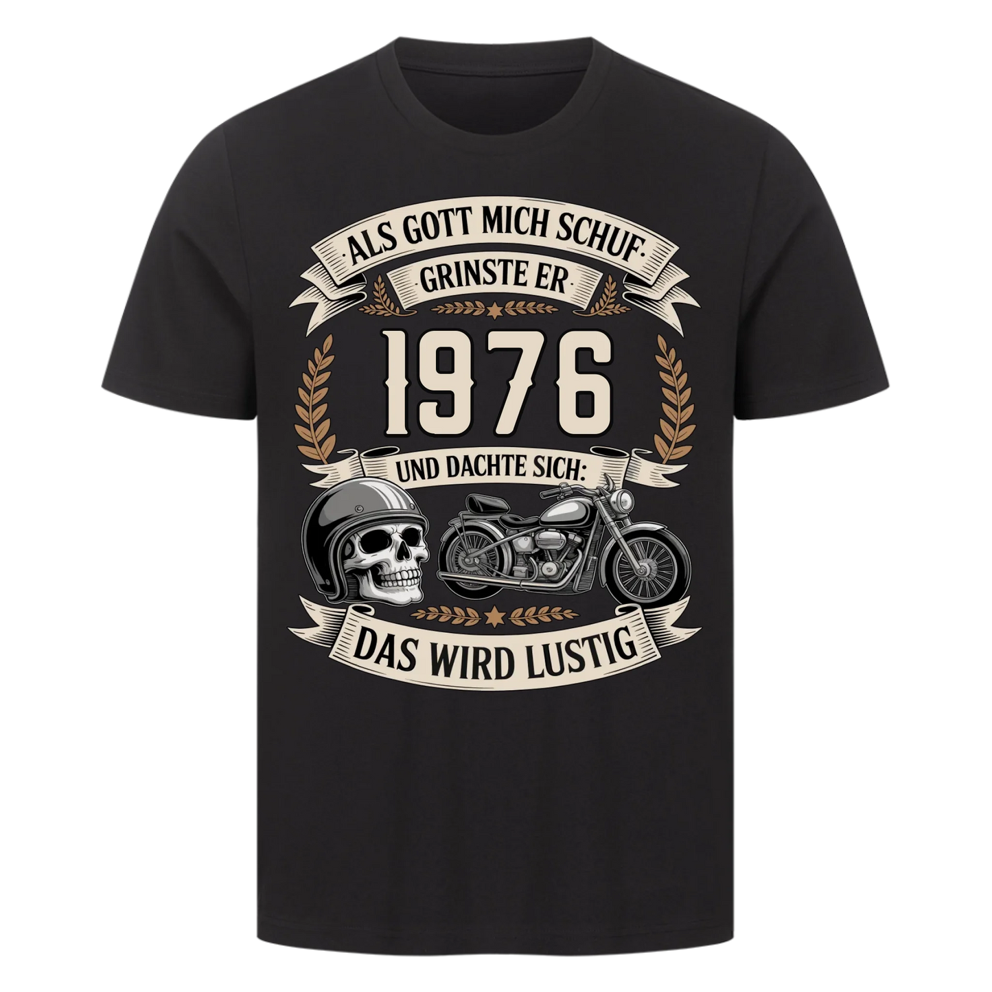 Als Gott mich schuf grinste er [Dein Jahr] und dachte sich, das wird lustig personalisiert Frontdruck Premium T-Shirt