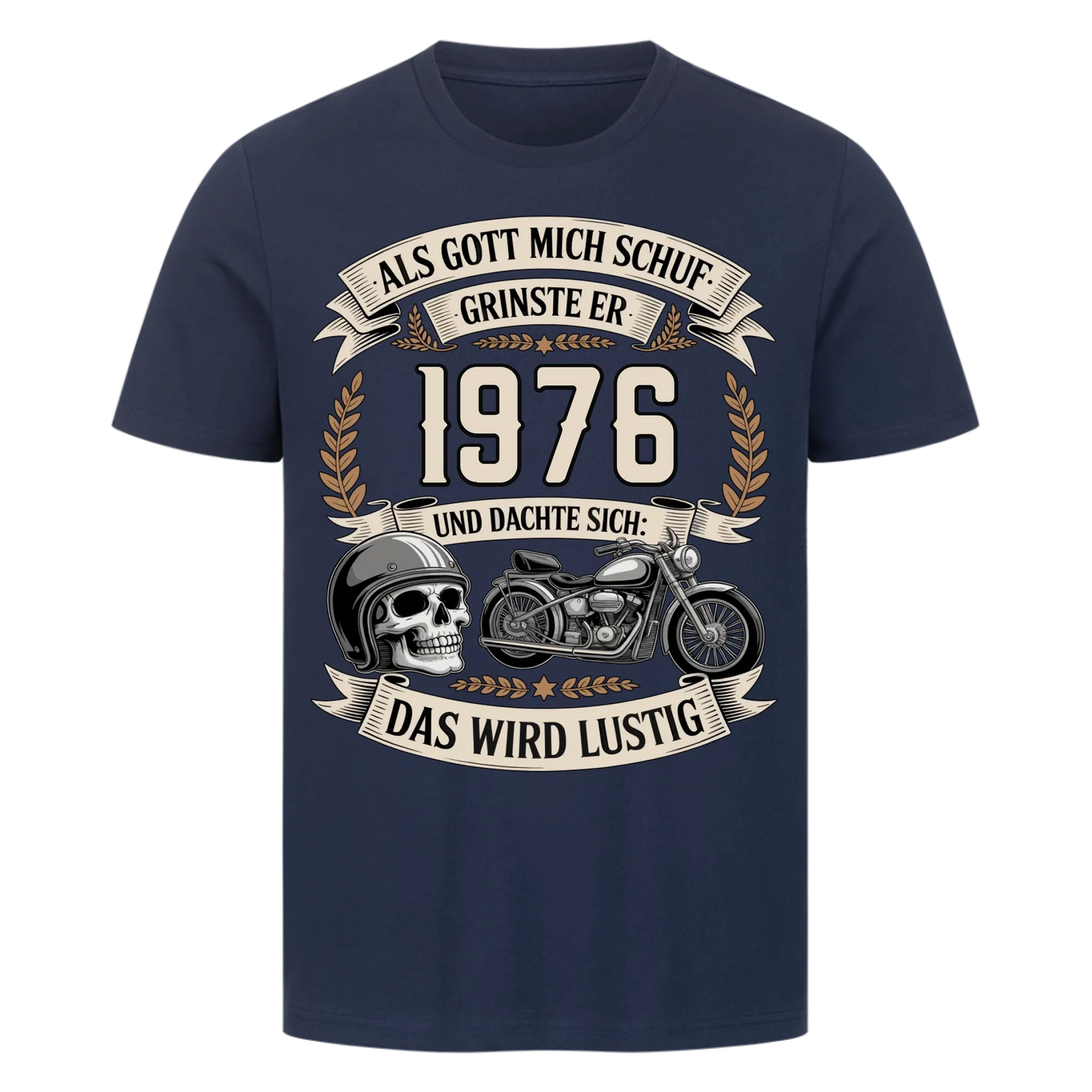 Als Gott mich schuf grinste er [Dein Jahr] und dachte sich, das wird lustig personalisiert Frontdruck Premium T-Shirt