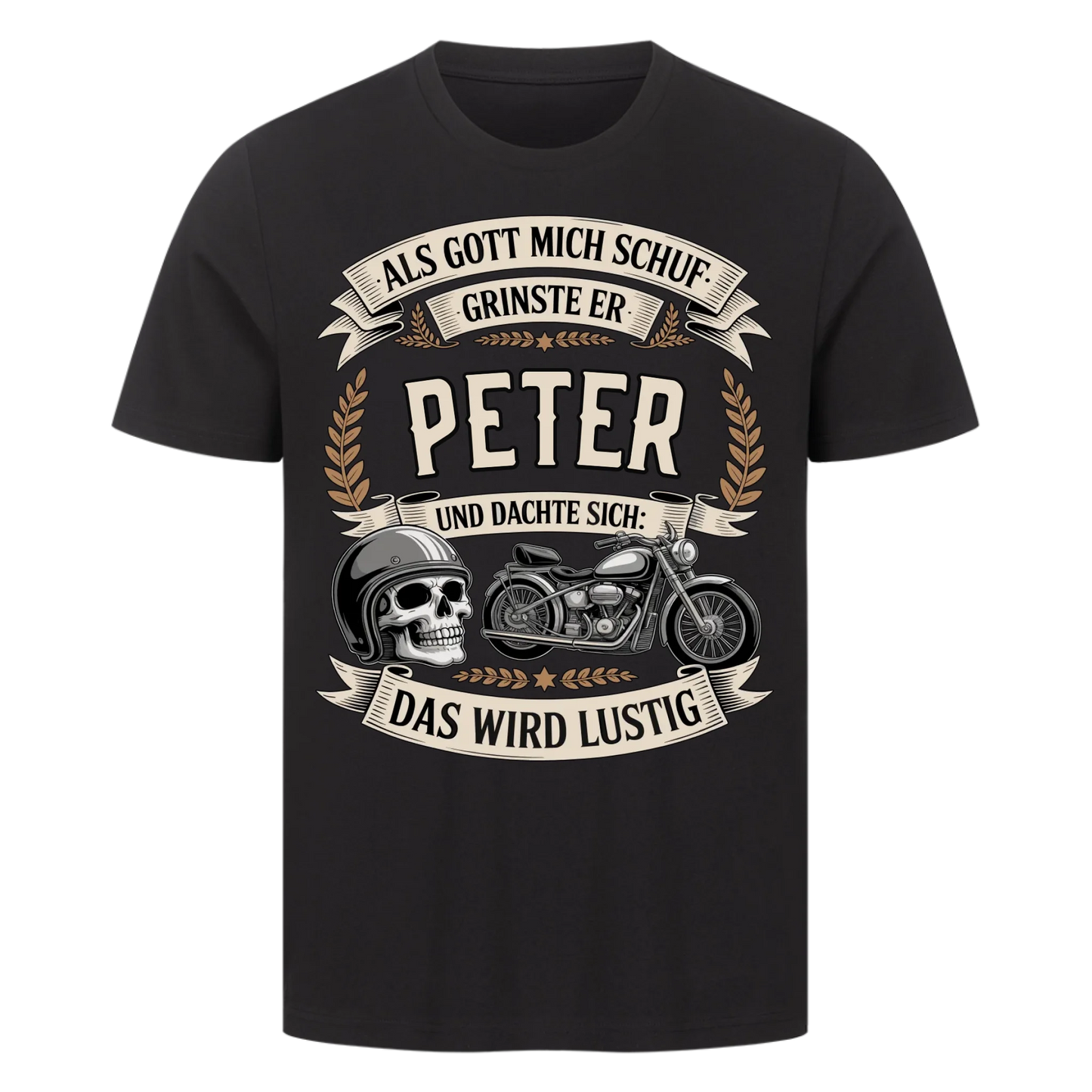 Als Gott mich schuf grinste er [Dein Name] und dachte sich das wird lustig personalisiert Frontdruck Premium T-Shirt