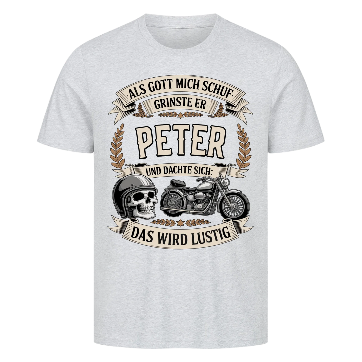 Als Gott mich schuf grinste er [Dein Name] und dachte sich das wird lustig personalisiert Frontdruck Premium T-Shirt